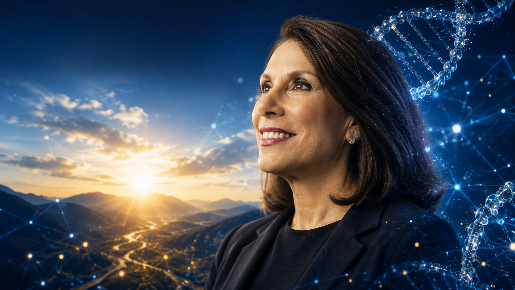 Dr. Robin L. Smith portrait with blue and gold DNA-inspired background